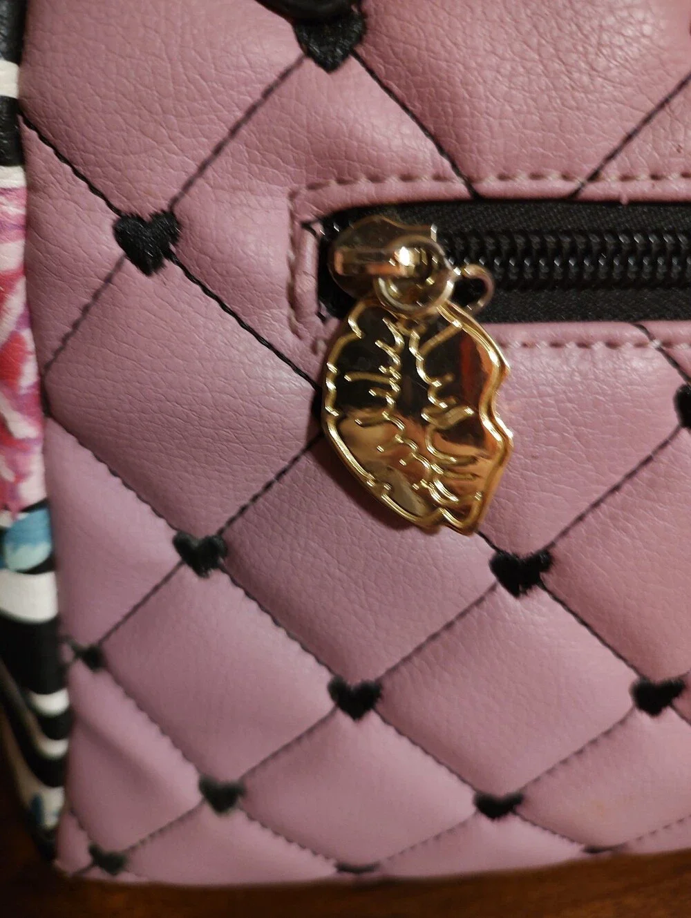 Betsey Johnson Pink Quilted Satchel with Floral & Stripes